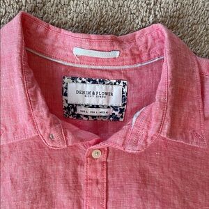 Denim & Flower Men's Casual Pink Button Down Shirt